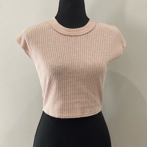 Paper Crane Blush Pink Ribbed Crop Top Small